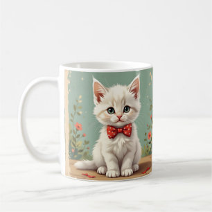 Cute adorable white cat with bow tie coffee mug