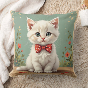 Cute adorable white cat with bow tie cushion