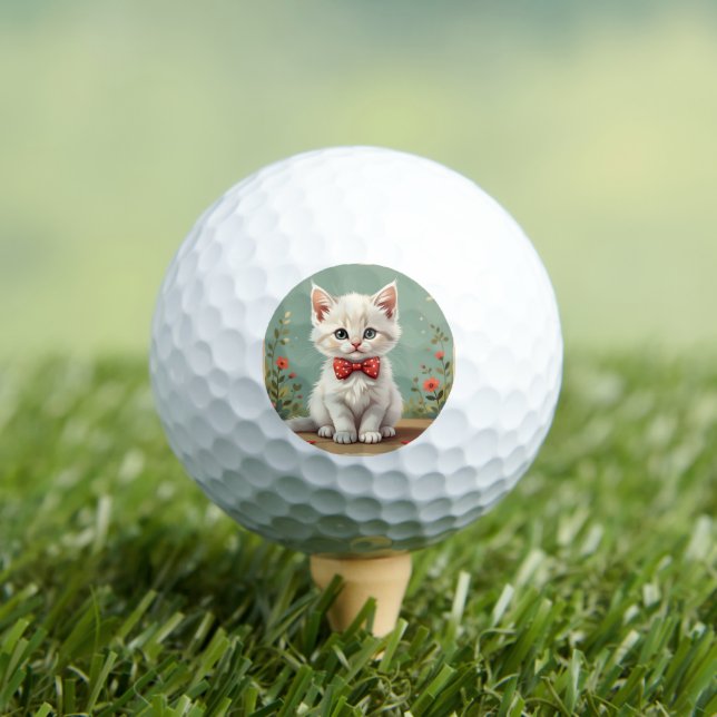 Cute adorable white cat with bow tie golf balls (Insitu Tee)