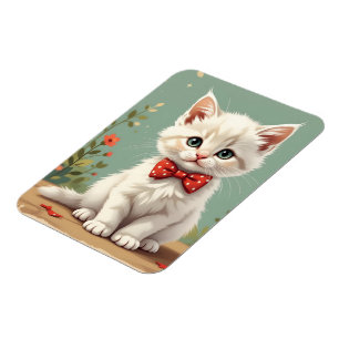 Cute adorable white cat with bow tie magnet