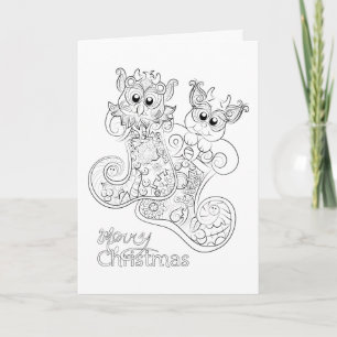 Cute adult colouring christmas card