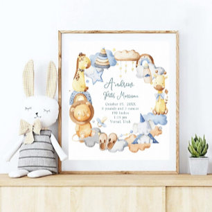 Cute Adventure Baby Boy Birth Record Stats Poster