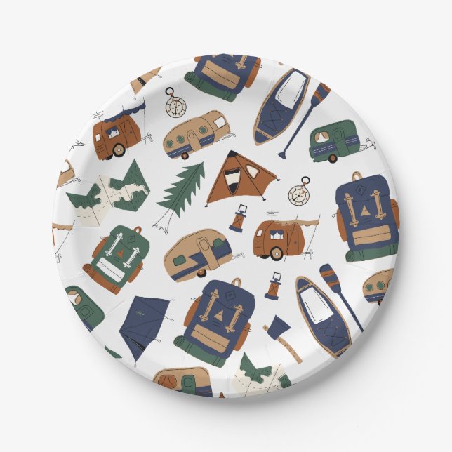 Cute Adventure Doodle Pattern Paper plates (Front)