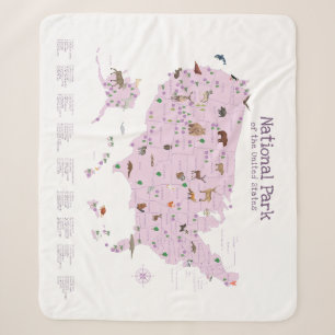 Cute Adventure National Park Map Woodland Nursery Sherpa Blanket