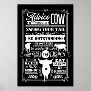 cute advice from a cow word art Country Poster