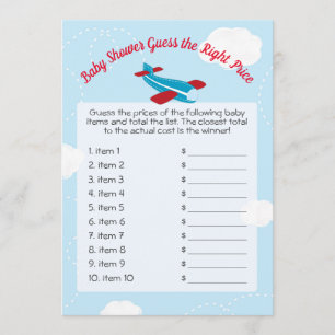 Cute Aeroplane Baby Shower Guess Right Price Game Invitation