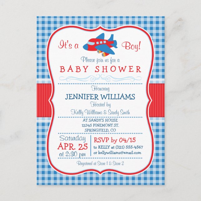 Cute Aeroplane Baby Shower Invitation (Front)