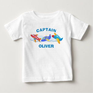 Cute Aeroplane Captain Personalised Baby T-Shirt