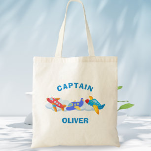 Cute Aeroplane Captain Personalised Tote Bag