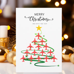 Cute Aeroplane Christmas Tree, Minimalist Photo Holiday Card