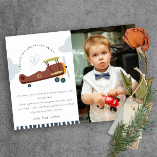 Cute Aeroplane Cloud Heart Kids Photo Birthday Thank You Card
