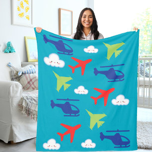 Cute Aeroplane Cloud, Travel, Baby Shower, Aviatio Fleece Blanket