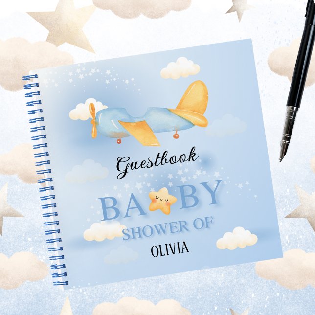 Cute Aeroplane, Clouds & Star,Baby Shower Guestboo Notebook (Creator Uploaded)