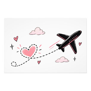 Cute Aeroplane Heart Trail Poster Minimalist Tra
