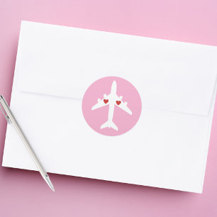 Cute Aeroplane Hearts Girl Pilot Pink Personalised Classic Round Sticker