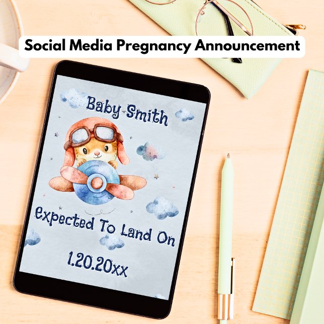 Cute Aeroplane Landing Social Media Boy Pregnancy Announcement (Social Media Pregnancy Announcement)