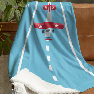 Cute Aeroplane on Runway for Kids, Personalised  Sherpa Blanket