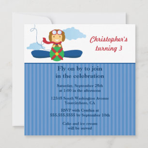 Cute aeroplane pilot boys birthday party invitatio invitation