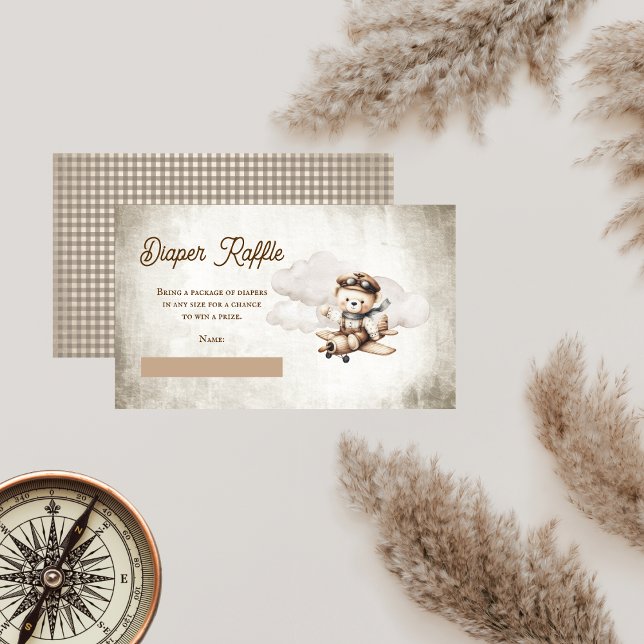 Cute Aeroplane Teddy Bear Diaper Raffle Enclosure Card (Cute Teddy Bear Airplane Baby Shower Diaper Raffle Enclosure Insert Card)