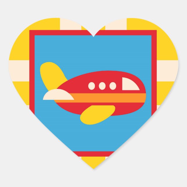 Cute Aeroplane Transportation Theme Kids Gifts Heart Sticker (Front)