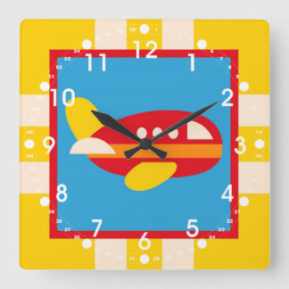 Cute Aeroplane Transportation Theme Kids Gifts Square Wall Clock