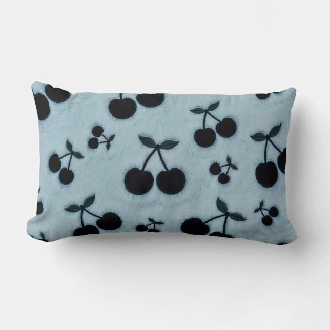 Cute Aesthetic Blue Cherry Pattern Lumbar Cushion (Front)