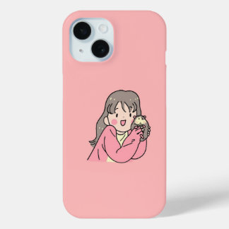 Cute Aesthetic Girl Illustration Pink  iPhone 15 Case