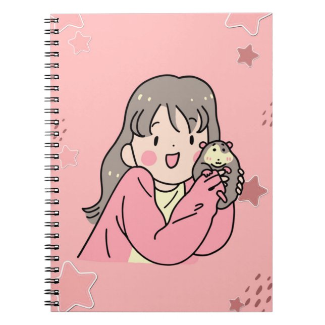 Cute Aesthetic Girl Illustration Pink Spiral Noteb Notebook (Front)