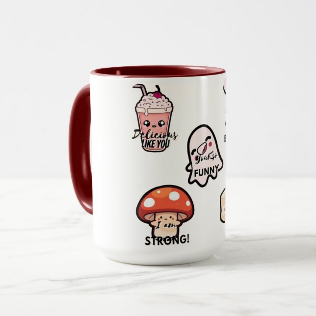 Cute Aesthetic Kawaii Sticker Style Mug  (Front Left)