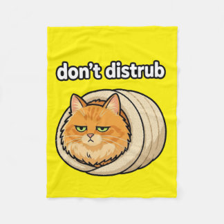 Cute Aesthetic Orange Cat Don't Disturb button Fleece Blanket