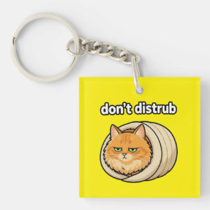 Cute Aesthetic Orange Cat Don't Disturb button Key Ring