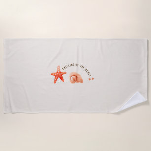Cute aesthetic peach beach starfish seachell towel