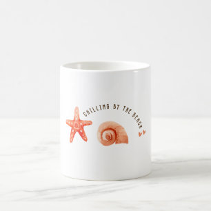 Cute aesthetic peach beach starfish seashell coffee mug