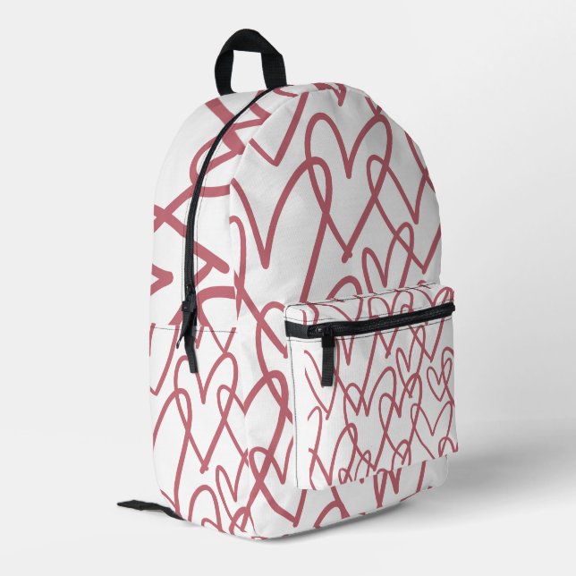 Cute Aesthetic Pink Hearts Line Art Pattern Backpa Printed Backpack (Back Corner Left)