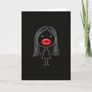 Cute Aesthetic Red Lips Stick Figure Girl Minimali Card