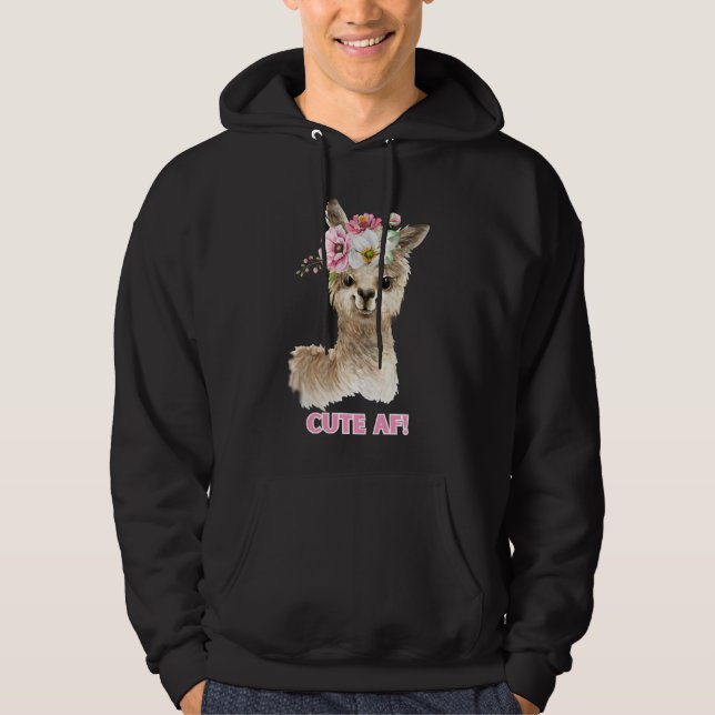 Cute AF! Watercolor Llama Design Hoodie (Front)