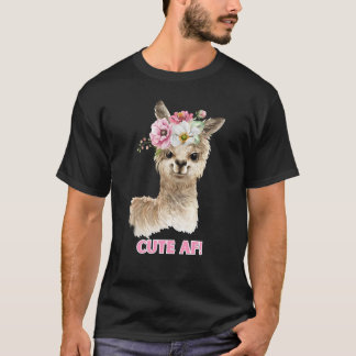 Cute AF! Watercolor Llama Design T-Shirt