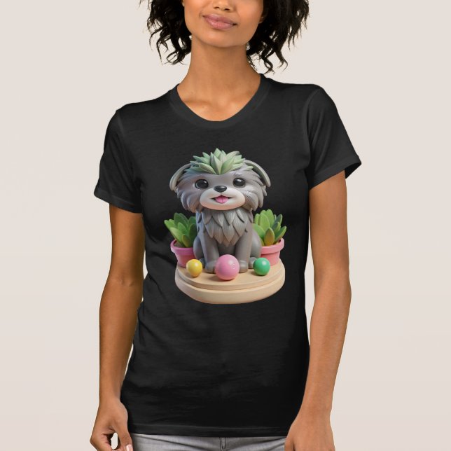 Cute Affenpinscher Succulent | 3D Grey Monkey Dog T-Shirt (Front)