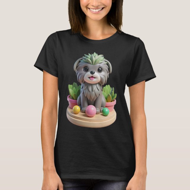 Cute Affenpinscher Succulent | 3D Grey Monkey Dog T-Shirt (Front)