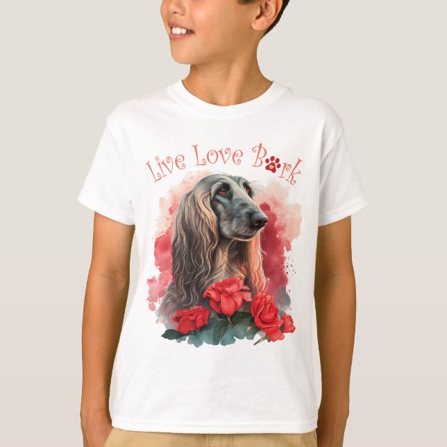 Cute Afghan Hound Dog Floral T-Shirt (Front)