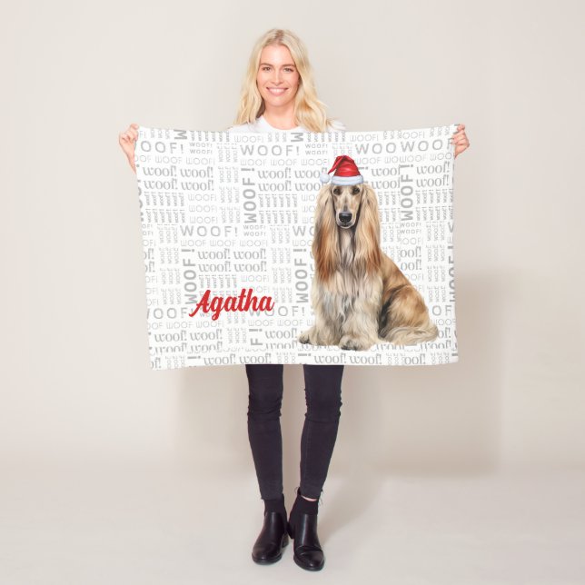 Cute Afghan Hound Dog with Name Christmas Holiday Fleece Blanket (In Situ)