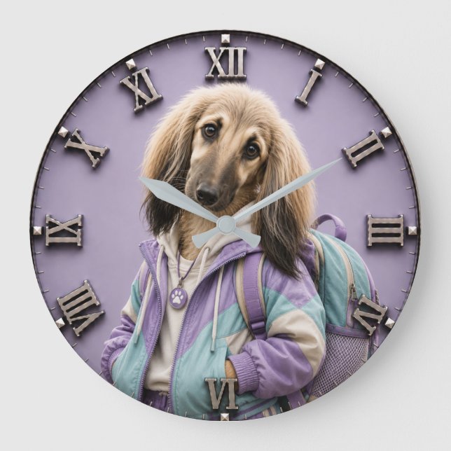 Cute Afghan Hound Puppy Large Clock (Front)