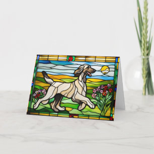 Cute Afghan Hound Stained Glass Card