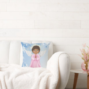 Cute African American Angel Christmas Holiday  Cushion