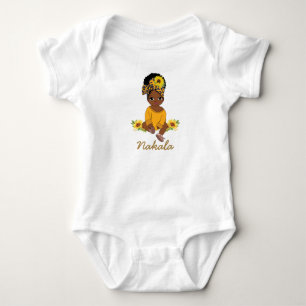 Cute African American Baby Girl Sunflower Floral Bodysuit