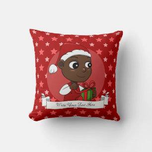 Cute African American baby with a Christmas hat Cushion