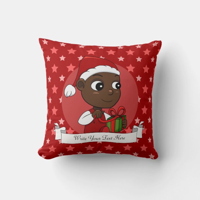 Cute African American baby with a Christmas hat Cushion (Front)