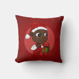 Cute African American baby with a Christmas hat Cushion