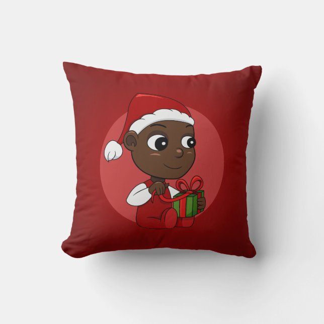 Cute African American baby with a Christmas hat Cushion (Front)