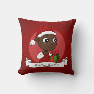 Cute African American baby with a Christmas hat Cushion